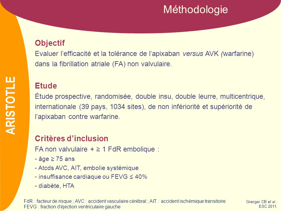 ARISTOTLE Méthodologie Objectif Etude Critères d’inclusion
