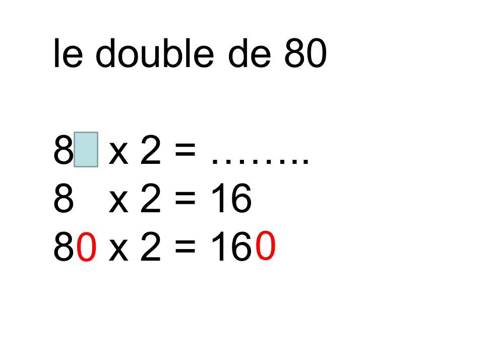 le double de x 2 = …….. 8 x 2 = 16