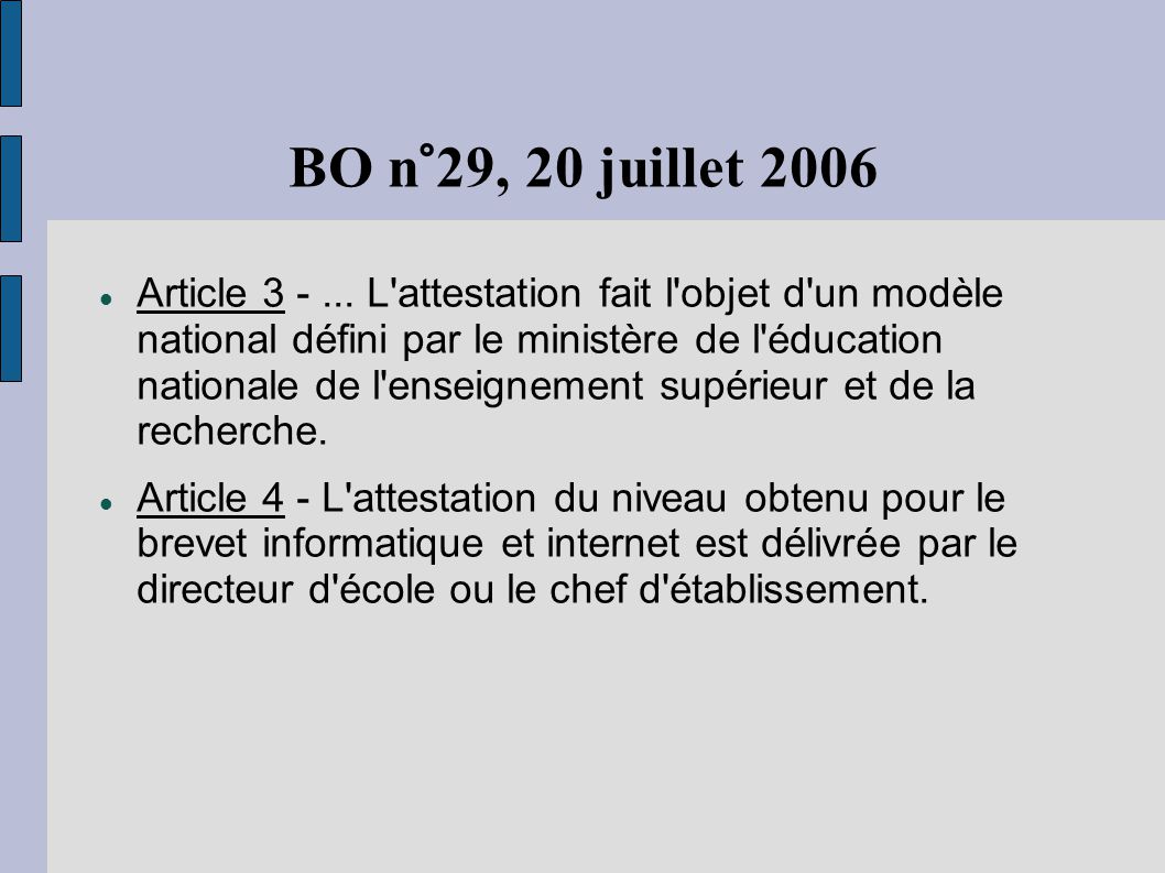 BO n°29, 20 juillet 2006