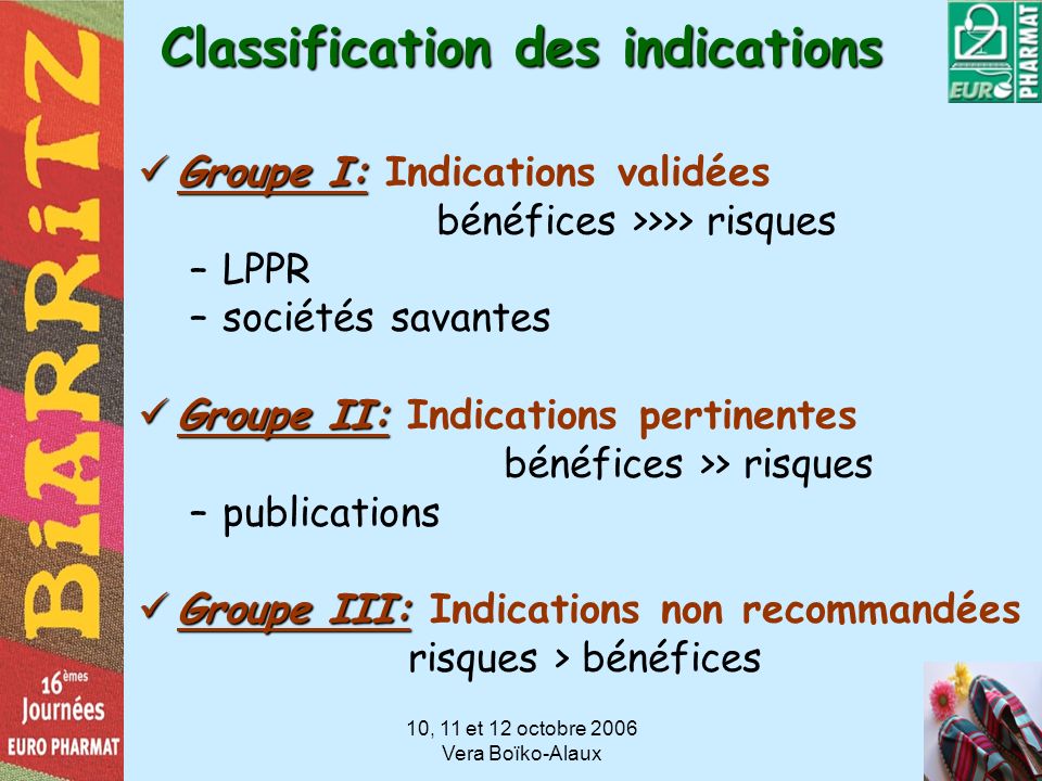 Classification des indications
