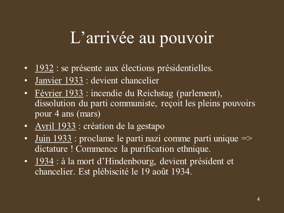 L’arrivée au pouvoir 1932 : se présente aux élections présidentielles.