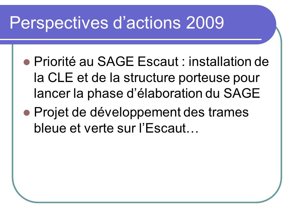 Perspectives d’actions 2009