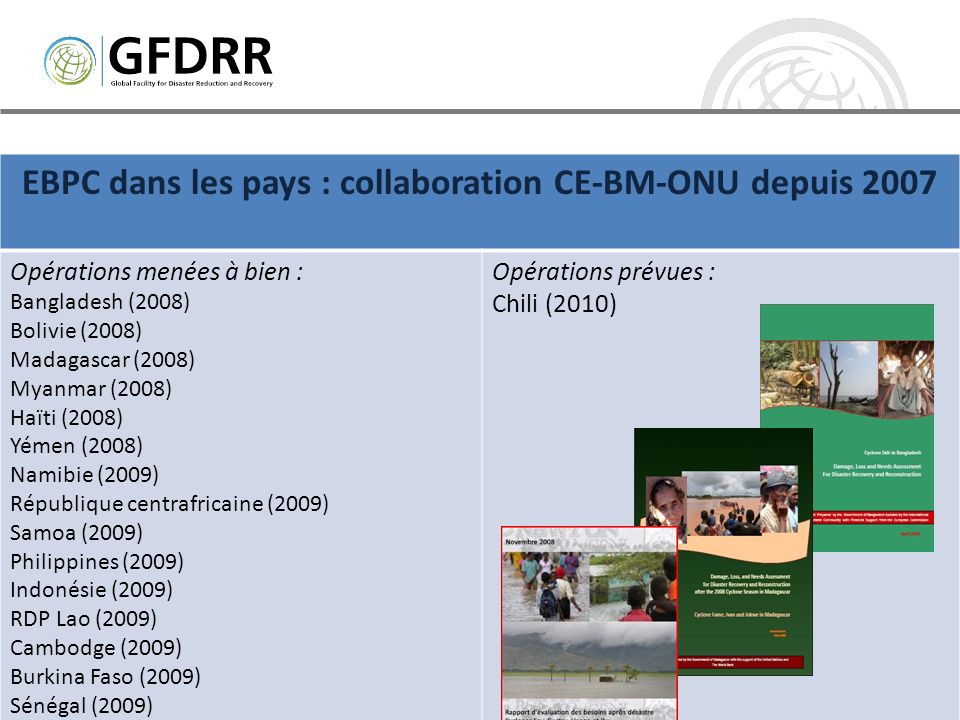 EBPC dans les pays : collaboration CE-BM-ONU depuis 2007