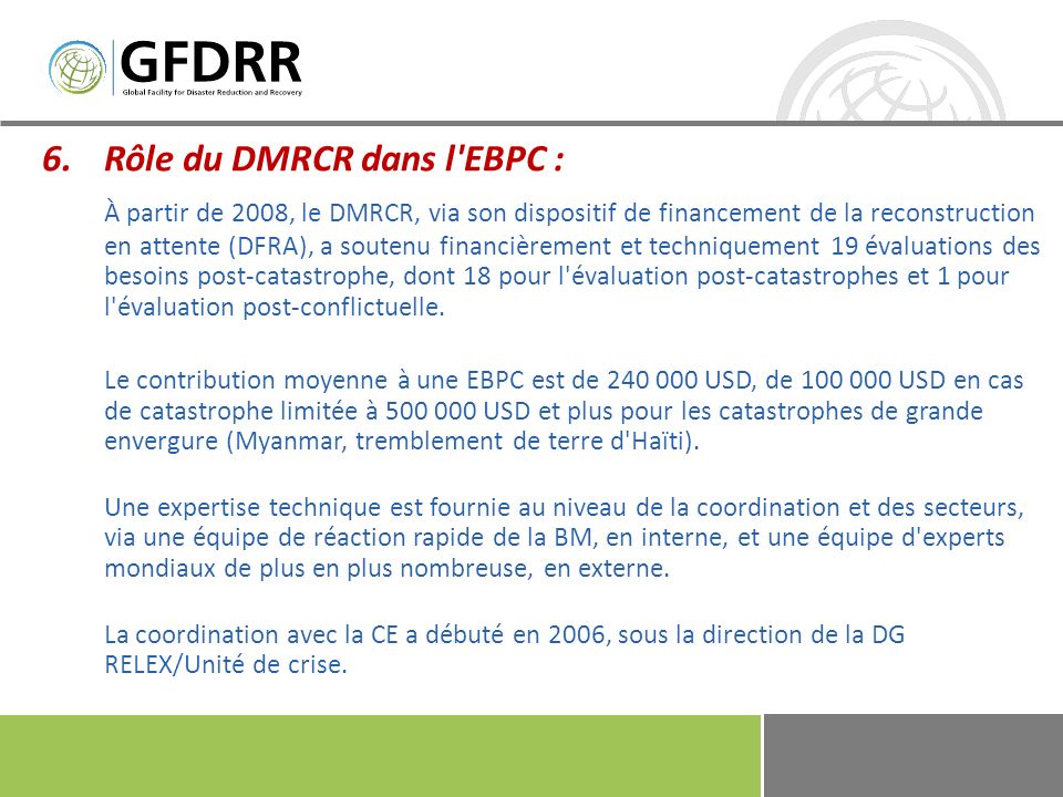 Rôle du DMRCR dans l EBPC :