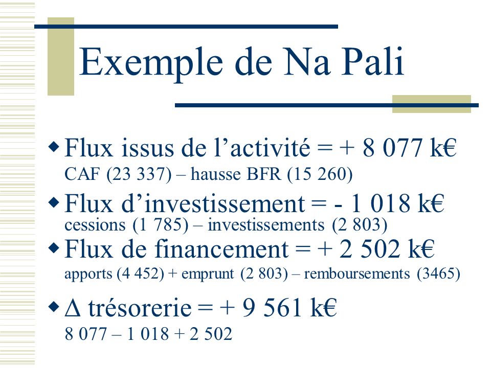 Exemple de Na Pali Flux issus de l’activité = k€