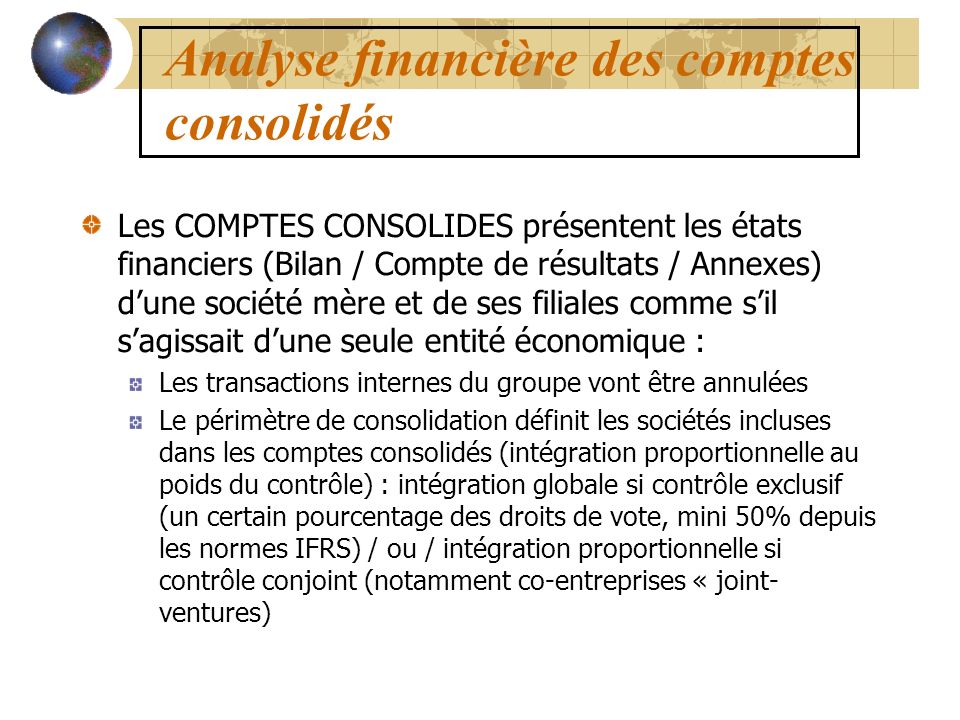 Analyse financière des comptes consolidés