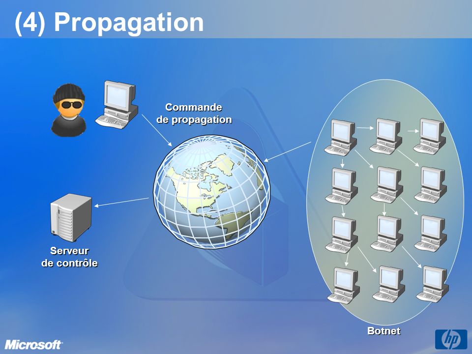 (4) Propagation Commande de propagation Serveur de contrôle Botnet