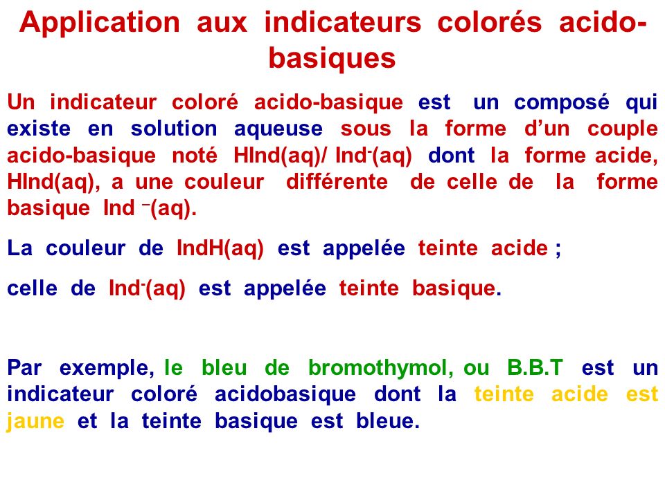 Application aux indicateurs colorés acido-basiques