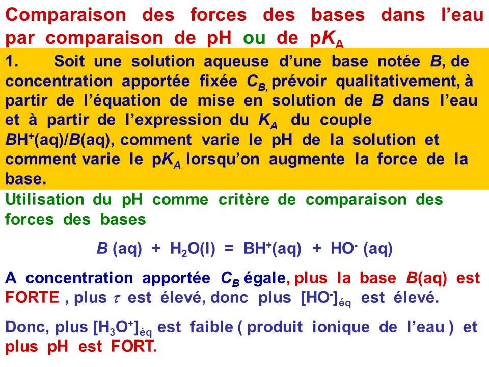 B (aq) + H2O(l) = BH+(aq) + HO- (aq)