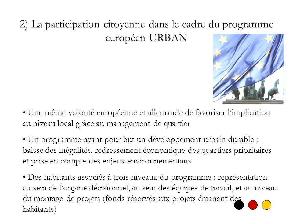 2) La participation citoyenne dans le cadre du programme européen URBAN
