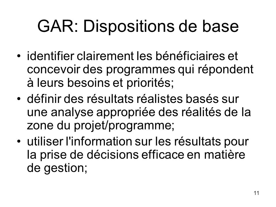 GAR: Dispositions de base
