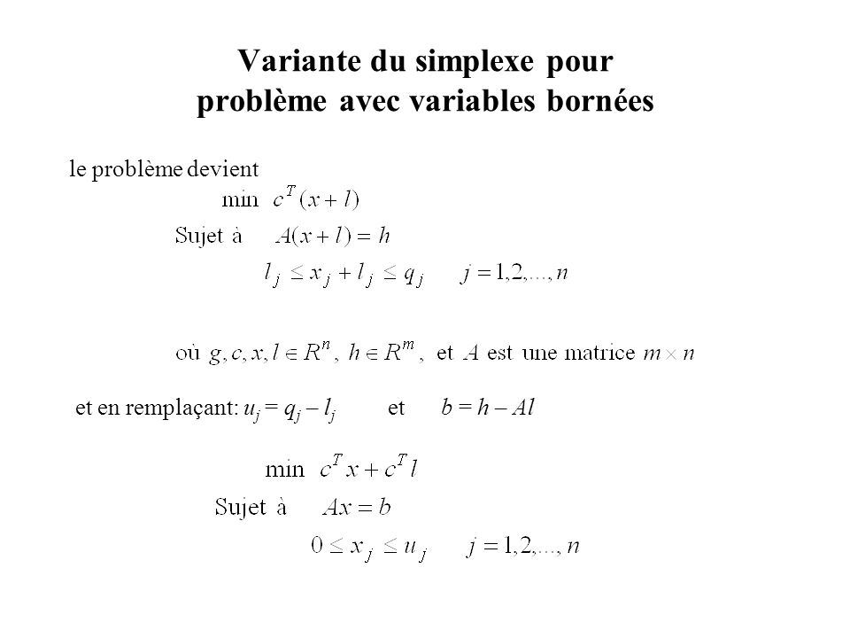 Variante du simplexe pour problème avec variables bornées