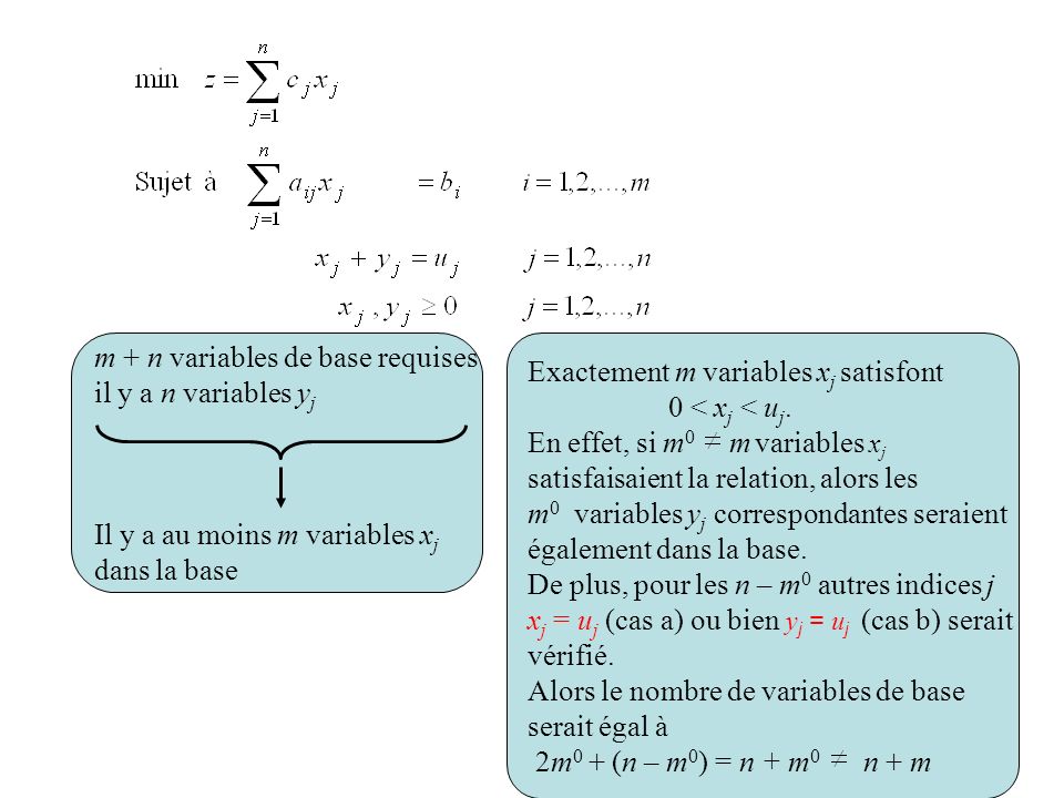 m + n variables de base requises