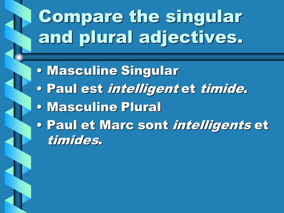Compare the singular and plural adjectives.