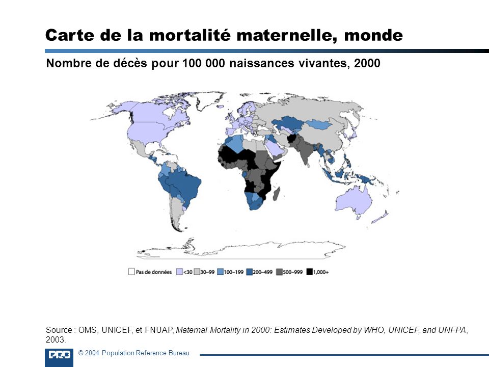 Carte de la mortalité maternelle, monde