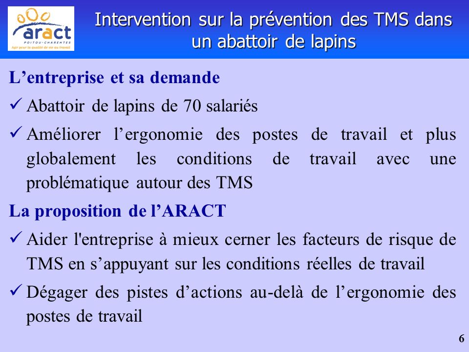 Intervention sur la prévention des TMS dans un abattoir de lapins