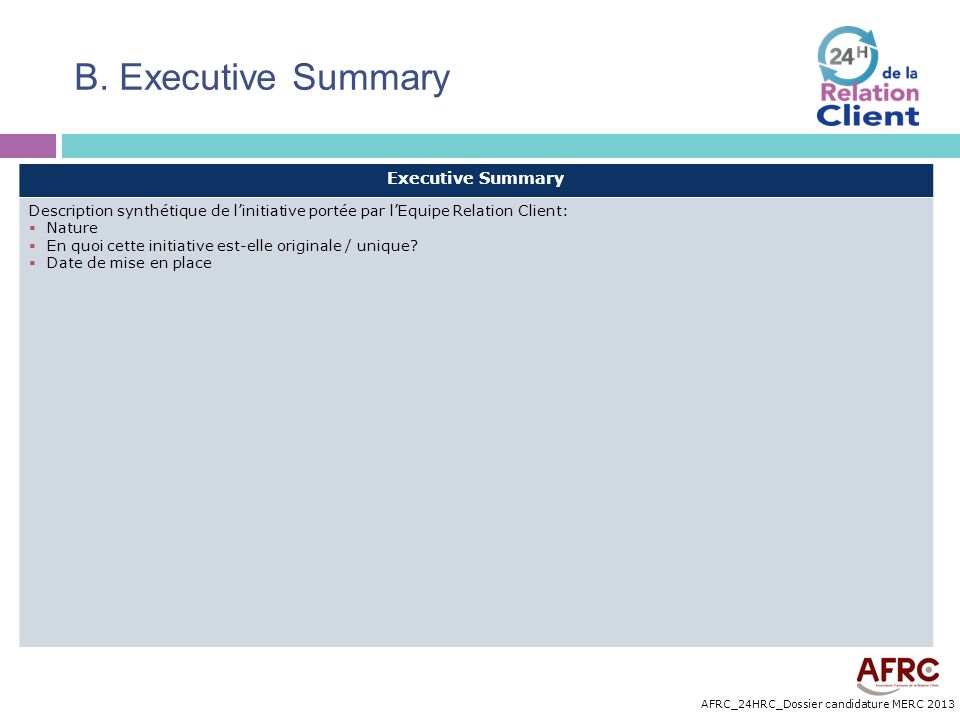 B. Executive Summary Executive Summary
