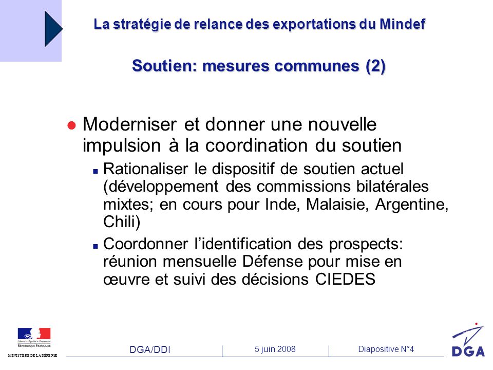 La stratégie de relance des exportations du Mindef Soutien: mesures communes (2)‏