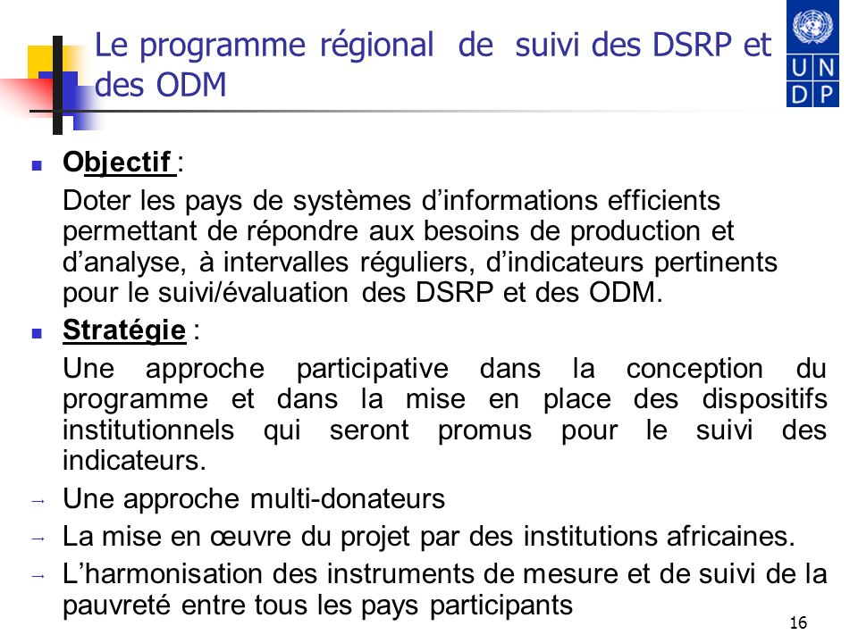 Le programme régional de suivi des DSRP et des ODM