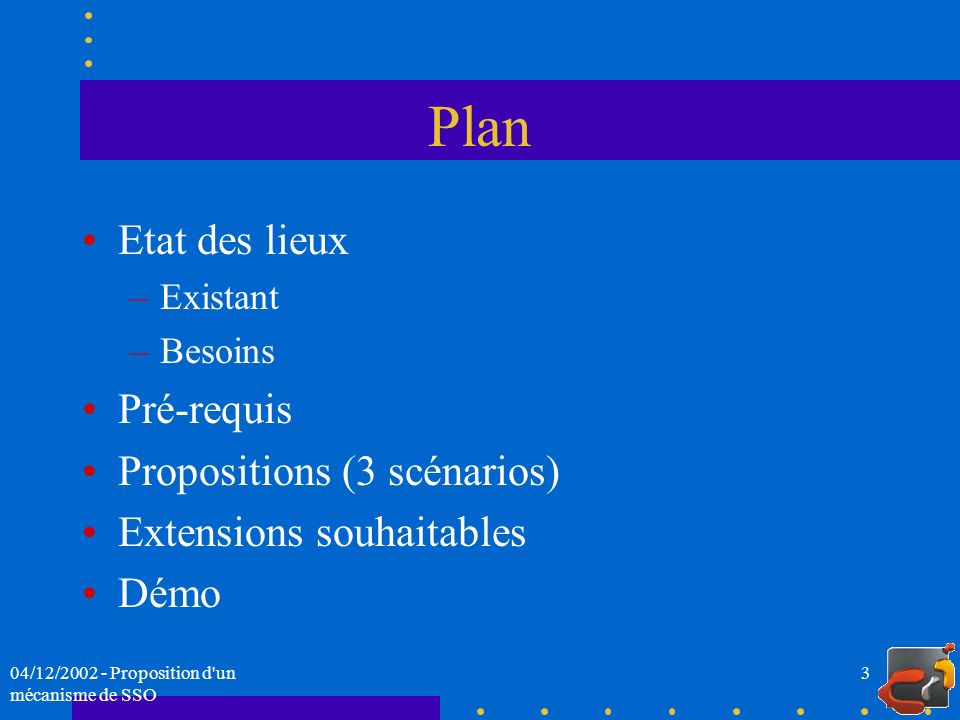 Plan Etat des lieux Pré-requis Propositions (3 scénarios)