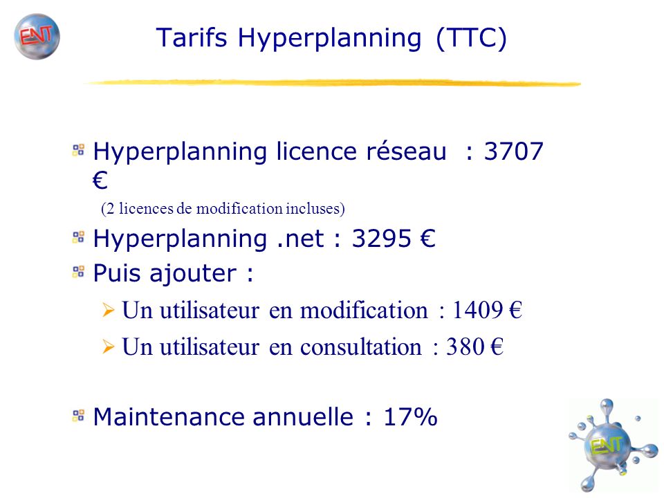 Tarifs Hyperplanning (TTC)