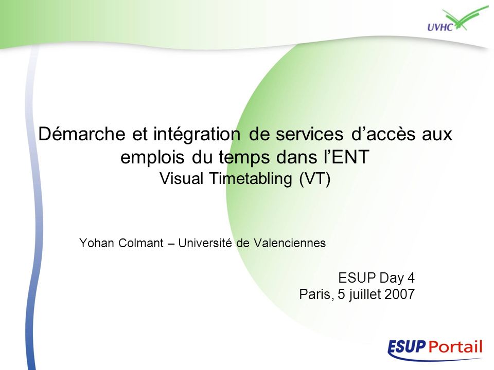 Démarche et intégration de services d’accès aux emplois du temps dans l’ENT Visual Timetabling (VT)