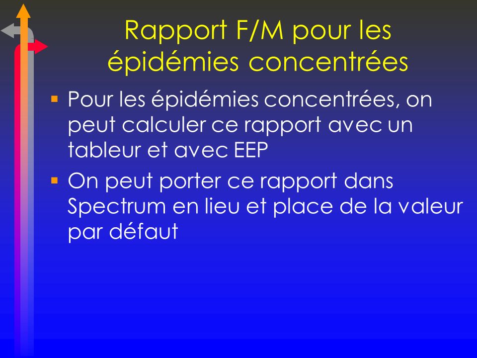 Rapport F/M pour les épidémies concentrées