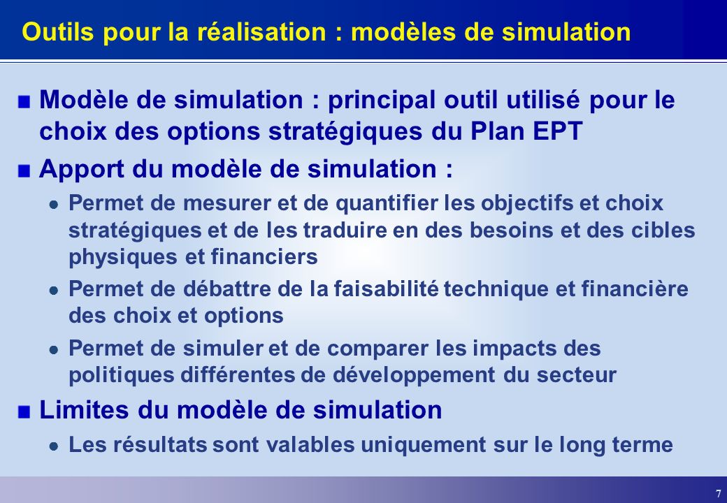 Outils pour la réalisation : modèles de simulation