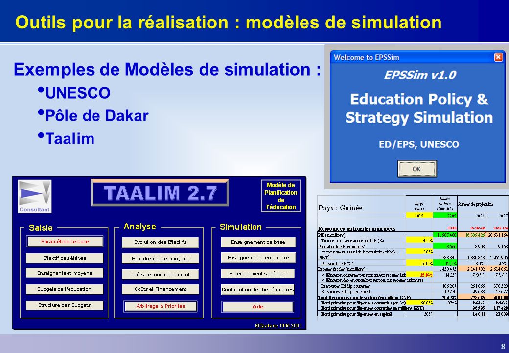 Outils pour la réalisation : modèles de simulation