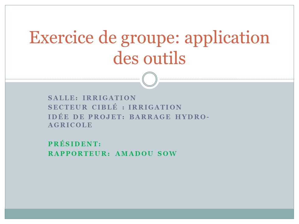 Exercice de groupe: application des outils