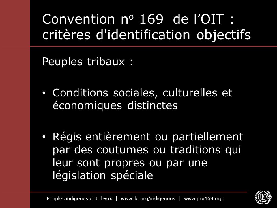 Convention no 169 de l’OIT : critères d identification objectifs