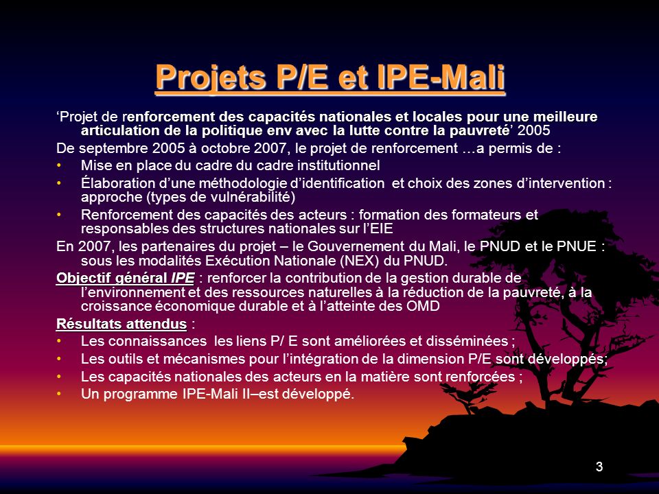 Projets P/E et IPE-Mali