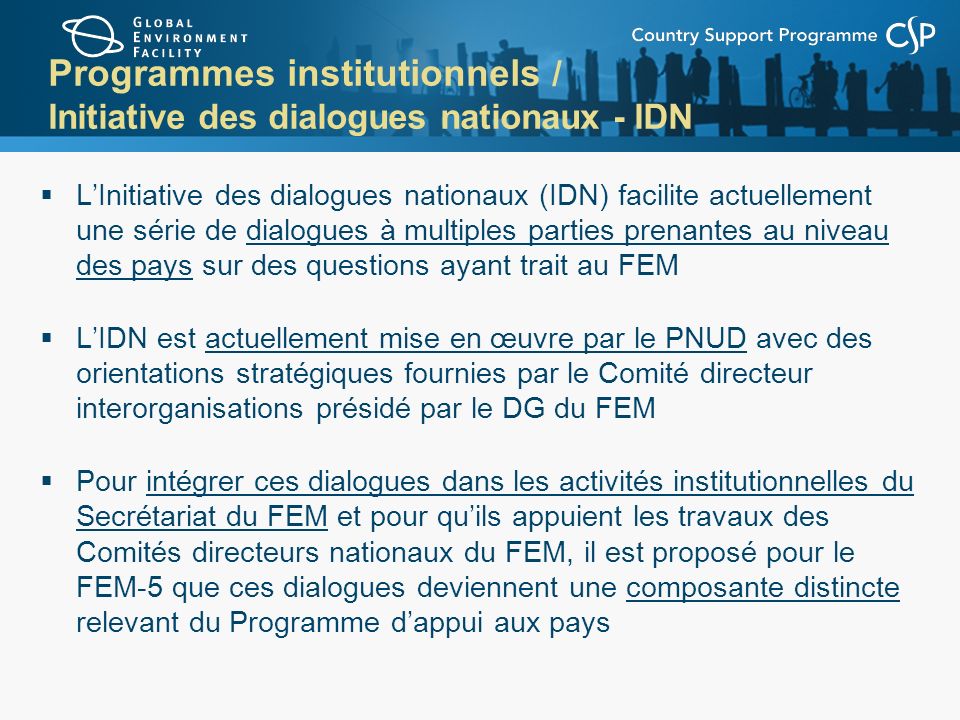 Programmes institutionnels / Initiative des dialogues nationaux - IDN