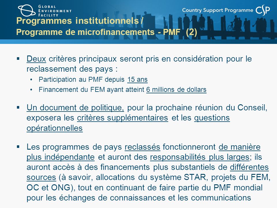 Programmes institutionnels / Programme de microfinancements - PMF (2)