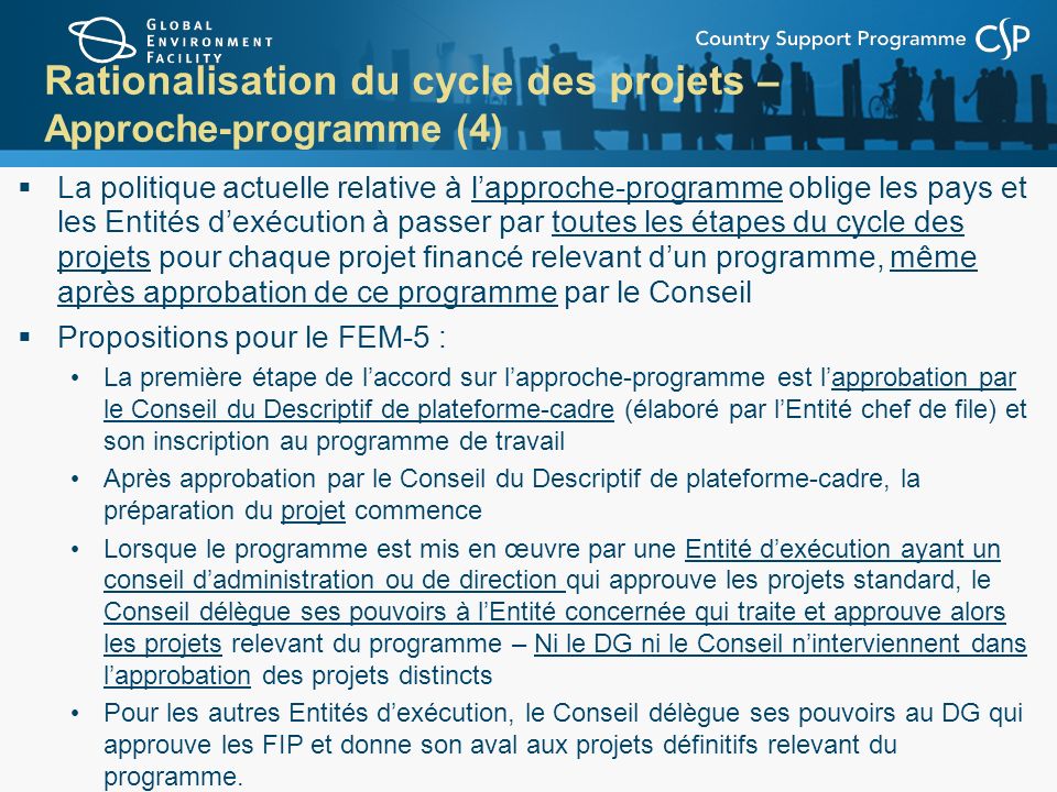 Rationalisation du cycle des projets – Approche-programme (4)