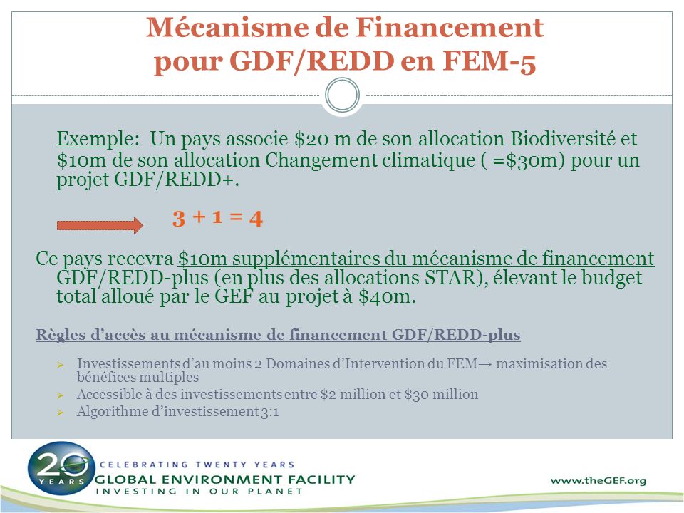 Mécanisme de Financement pour GDF/REDD en FEM-5