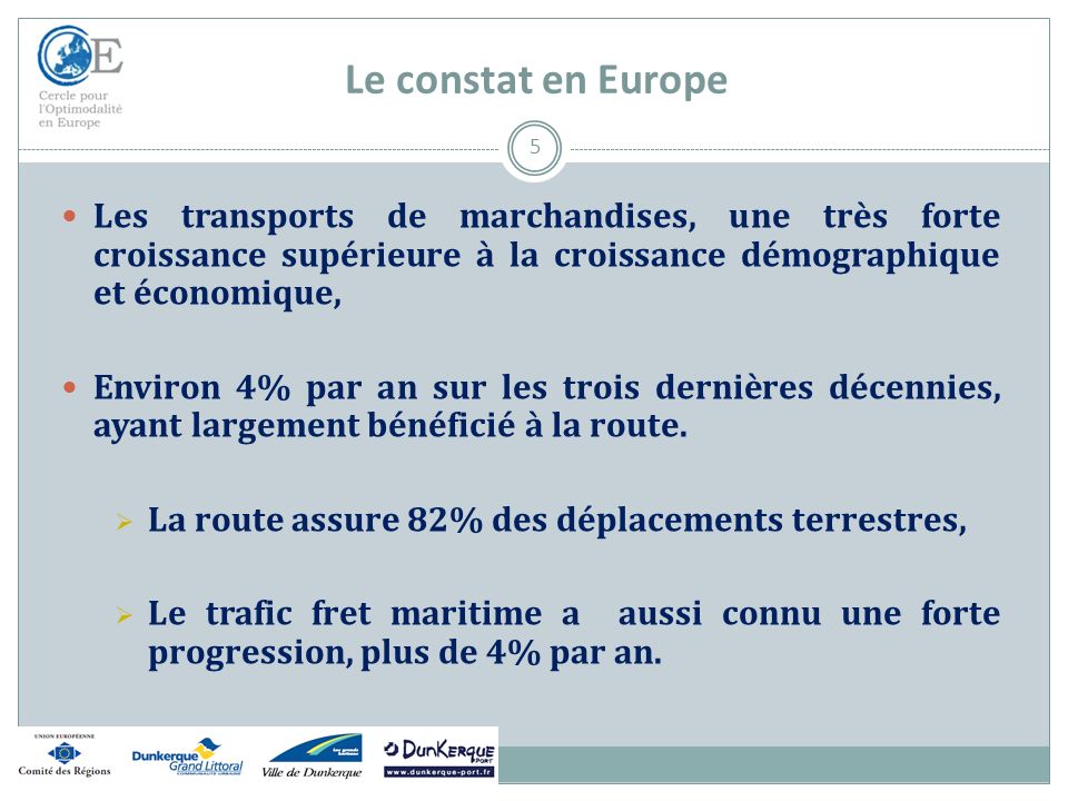 Le constat en Europe Les transports de marchandises, une très forte croissance supérieure à la croissance démographique et économique,