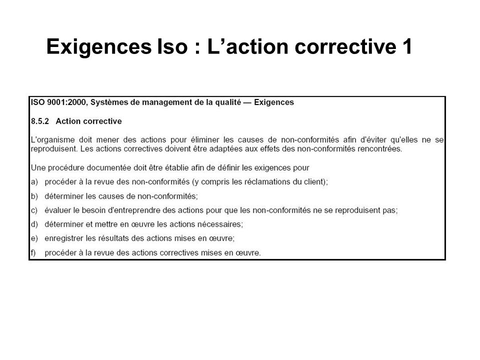 Exigences Iso : L’action corrective 1