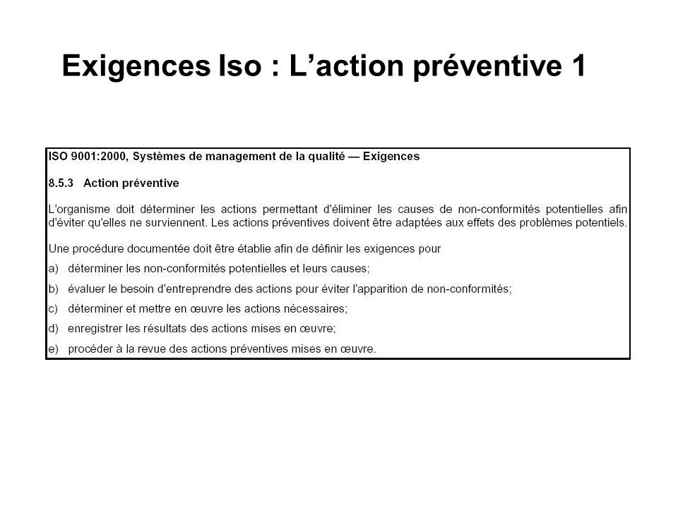 Exigences Iso : L’action préventive 1