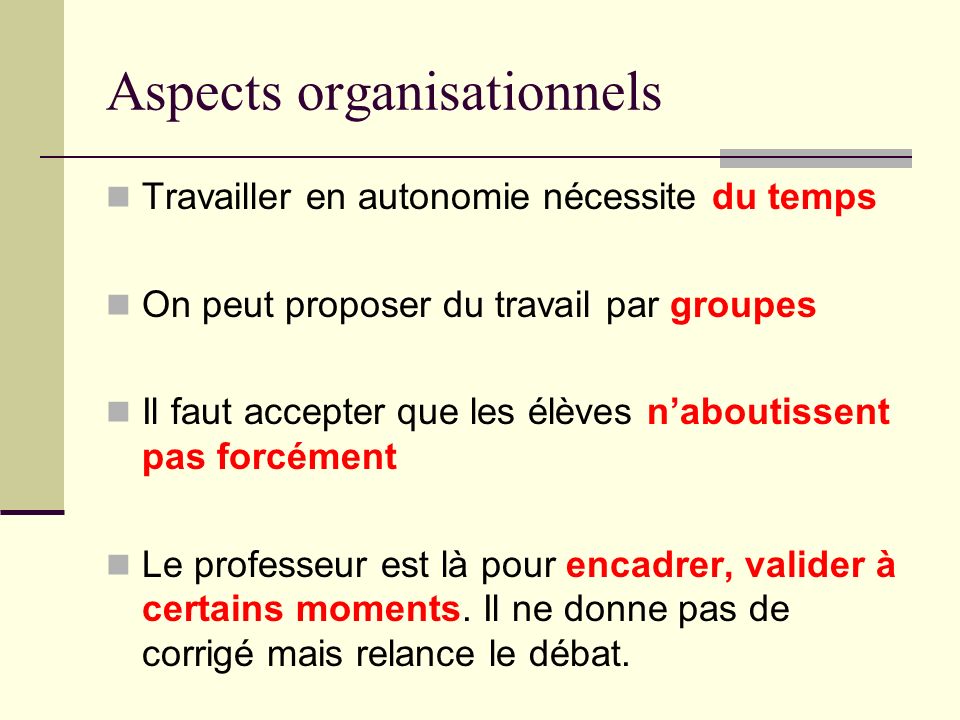Aspects organisationnels