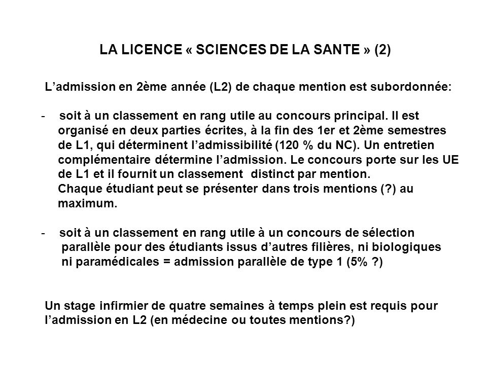 LA LICENCE « SCIENCES DE LA SANTE » (2)