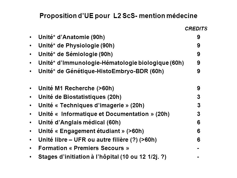 Proposition d’UE pour L2 ScS- mention médecine