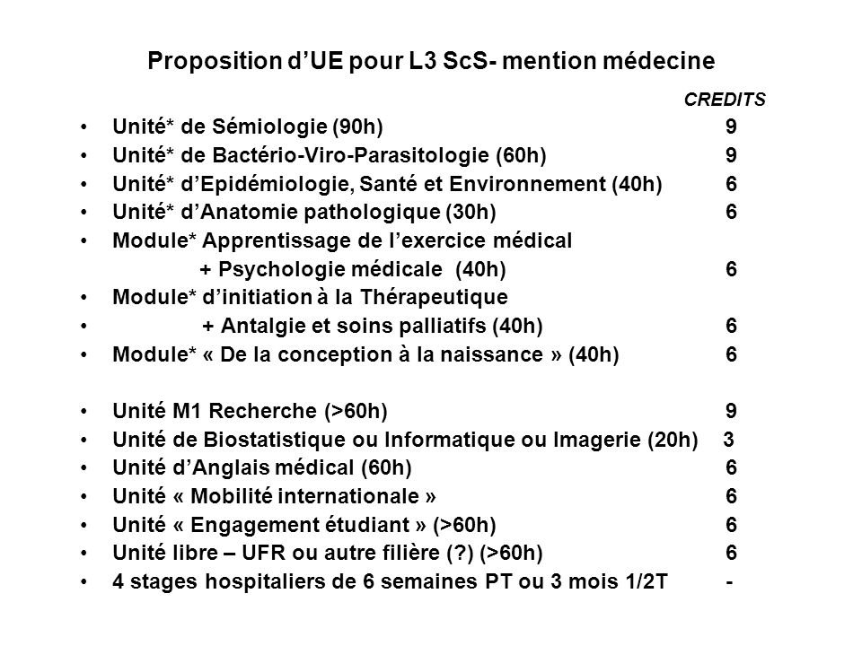 Proposition d’UE pour L3 ScS- mention médecine