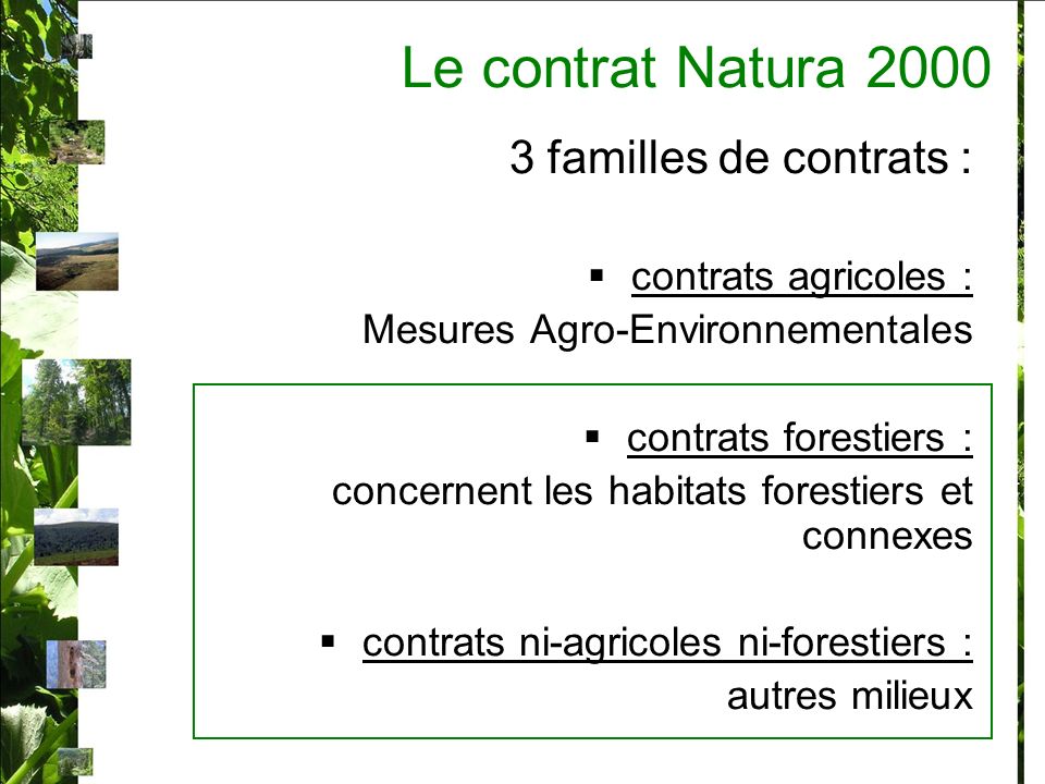 Le contrat Natura familles de contrats : contrats agricoles :