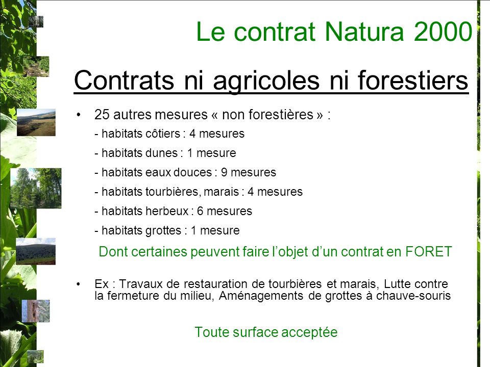 Contrats ni agricoles ni forestiers