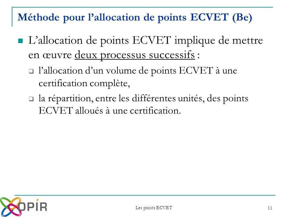 Méthode pour l’allocation de points ECVET (Be)