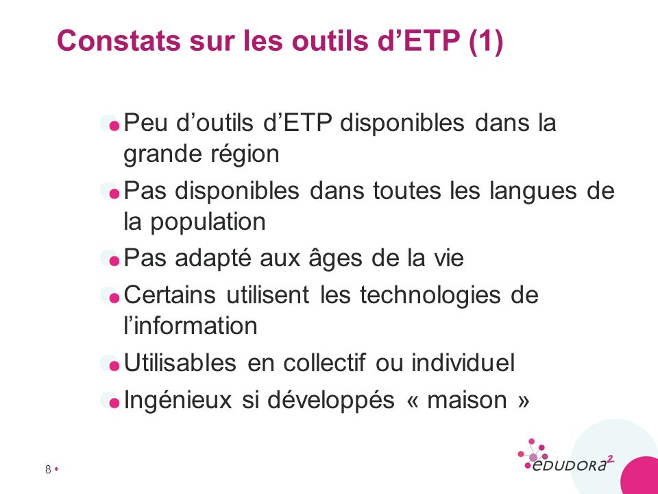 Constats sur les outils d’ETP (1)