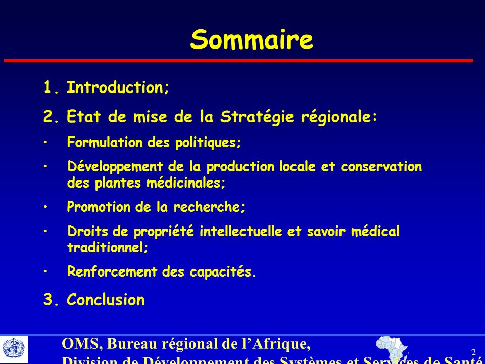 Sommaire 1. Introduction; 2. Etat de mise de la Stratégie régionale: