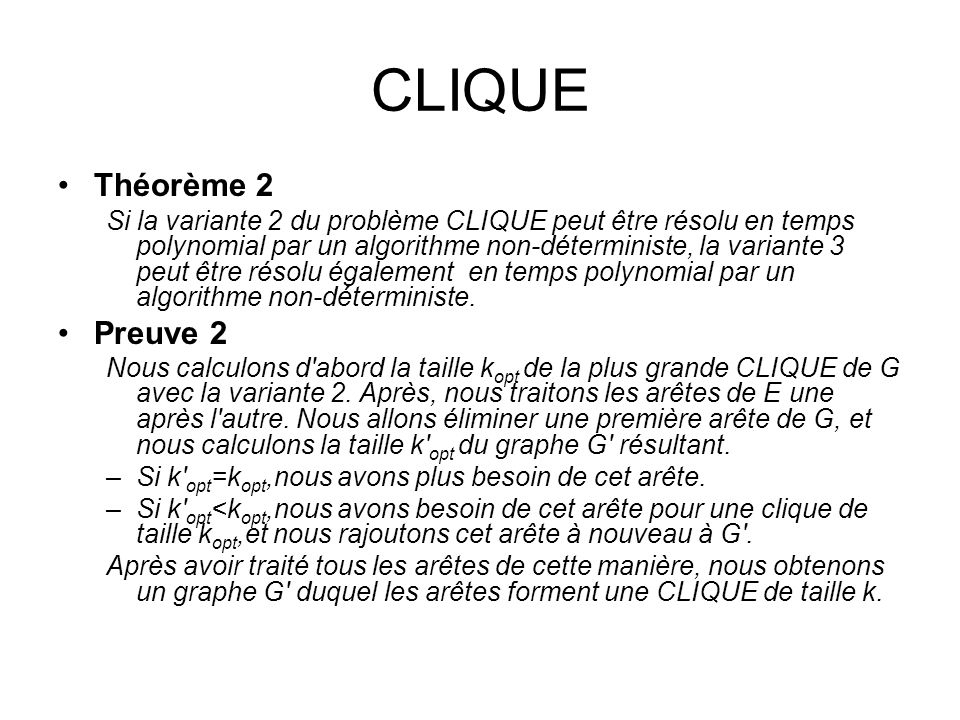 CLIQUE Théorème 2 Preuve 2