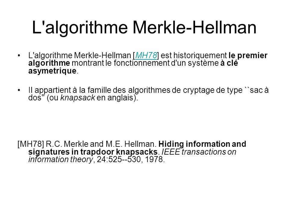 L algorithme Merkle-Hellman